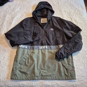 Levi's Contrast Anorak men's Medium black, gray, olive pullover jacket VGUC